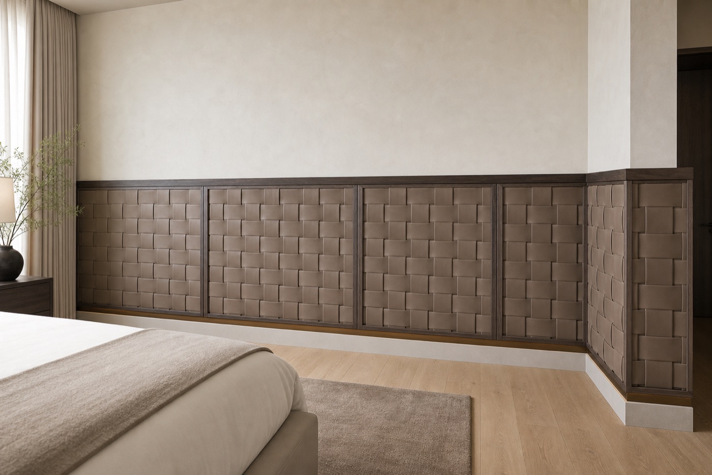 Woven Taupe Leather Wainscot