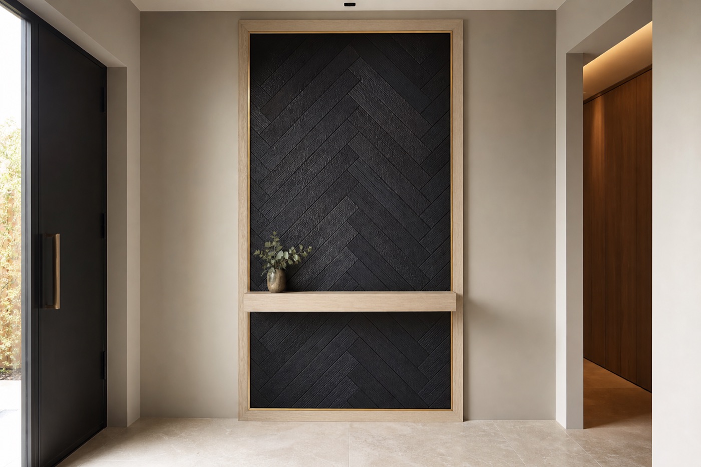 Charred Timber Herringbone Panel