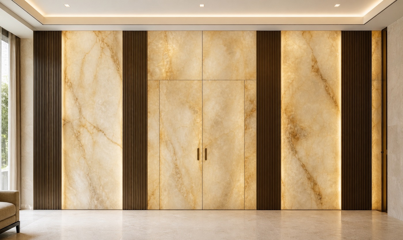 Backlit Honey Onyx Door Wall