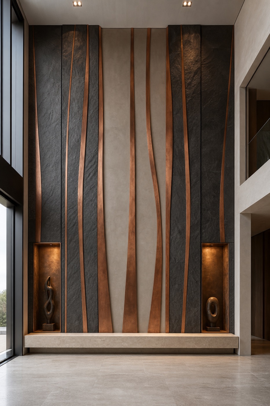 Basalt Ribbons and Copper Foyer Wall