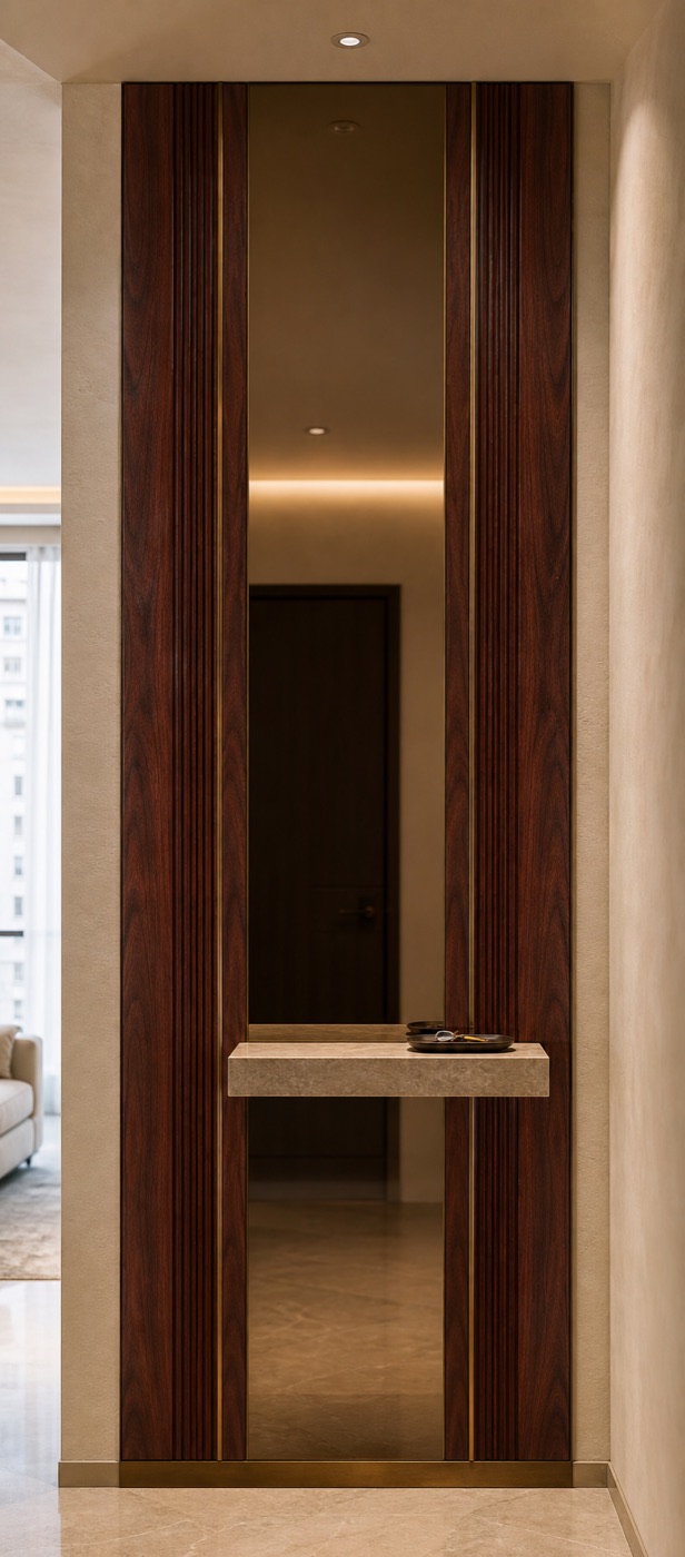 Smoked Mirror and Rosewood Entry Panel