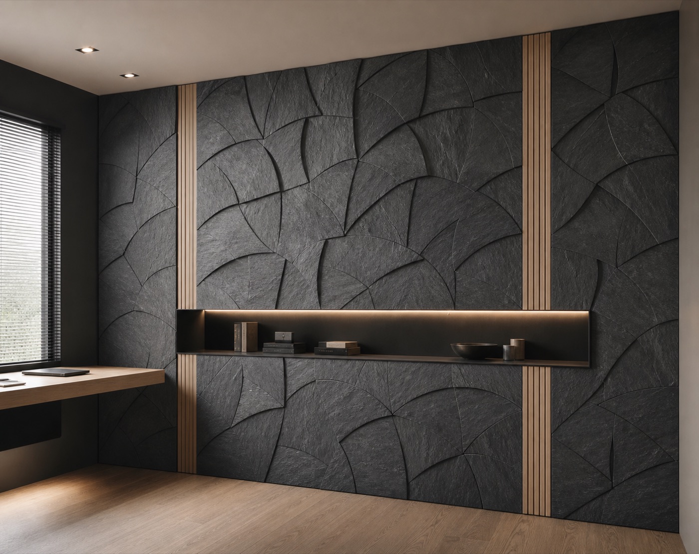Charcoal Slate Fan Relief Wall
