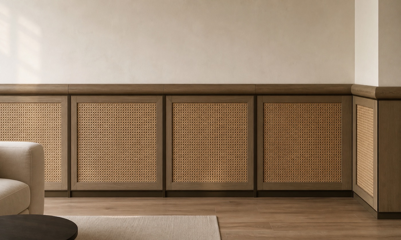 Cane Weave and Olive Oak Wainscot