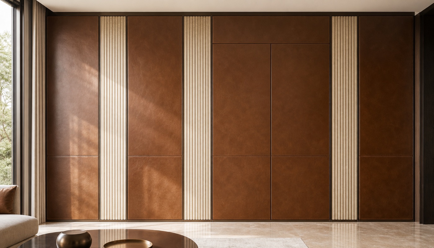 Tobacco Leather and Limestone Door Wall