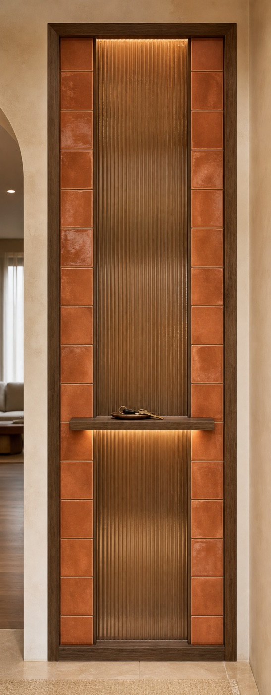 Fluted Glass and Terracotta Entry Panel