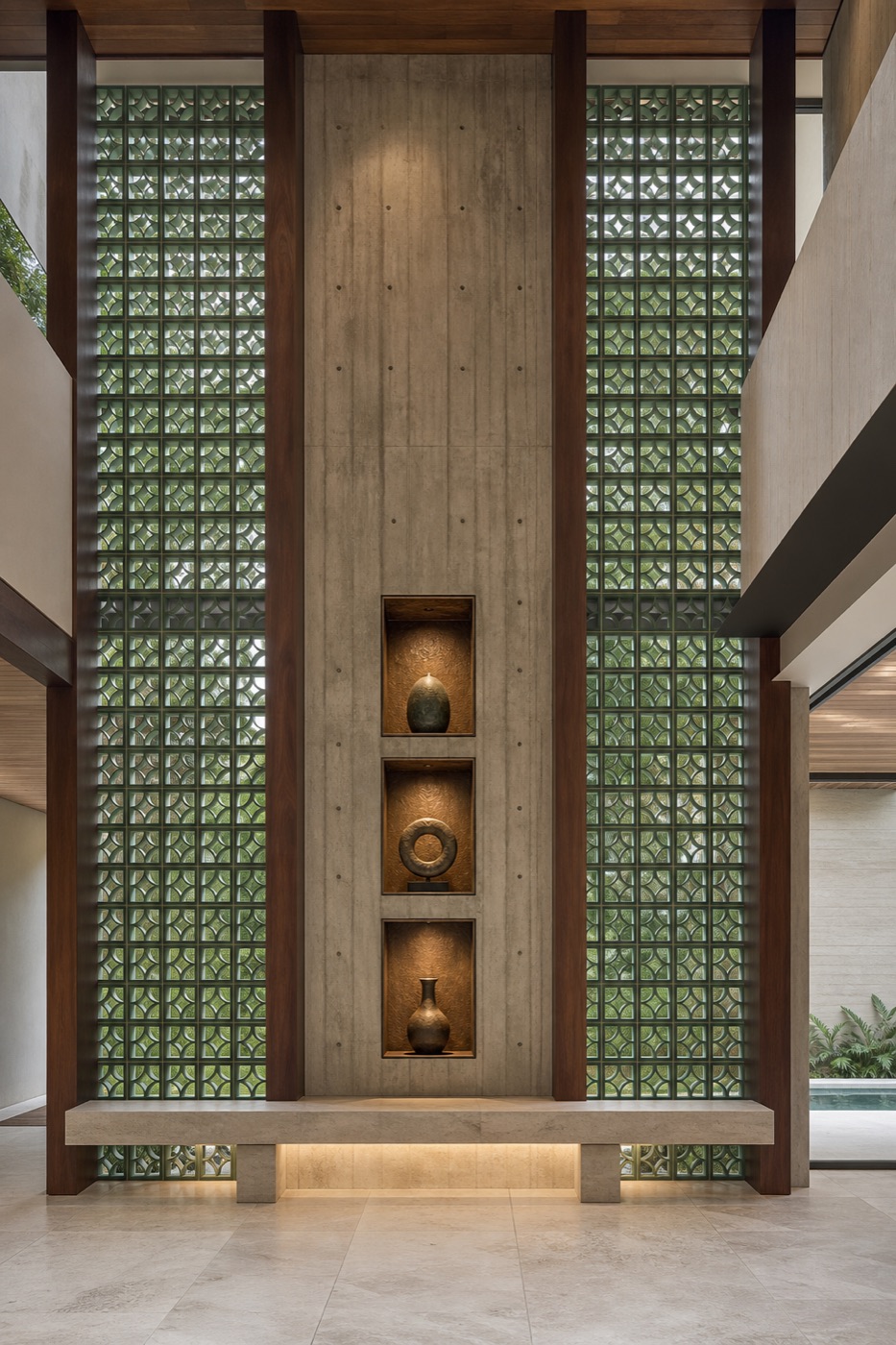 Celadon Screen and Concrete Foyer Wall