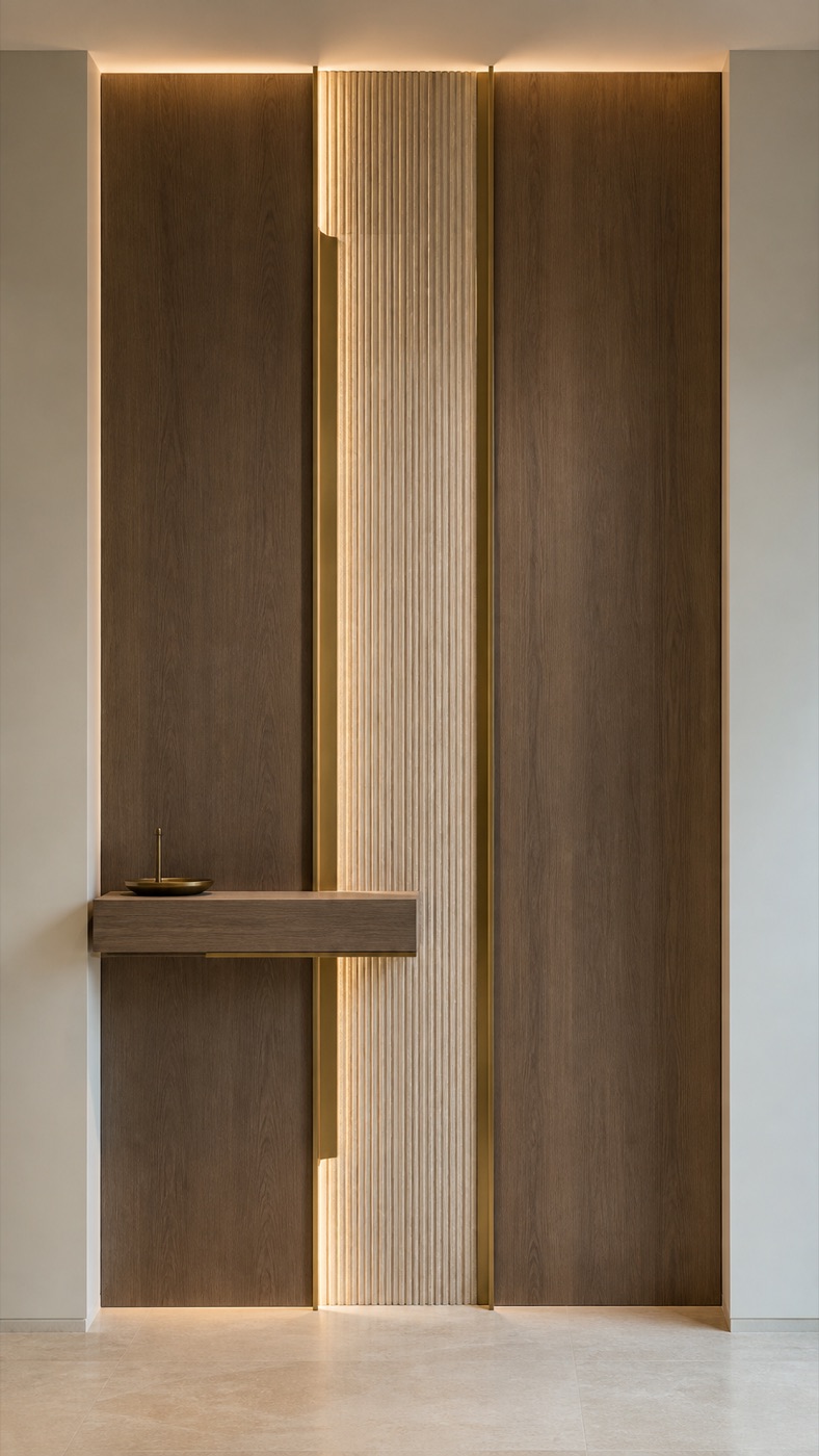 Ribbed Limestone and Eucalyptus Entry Panel