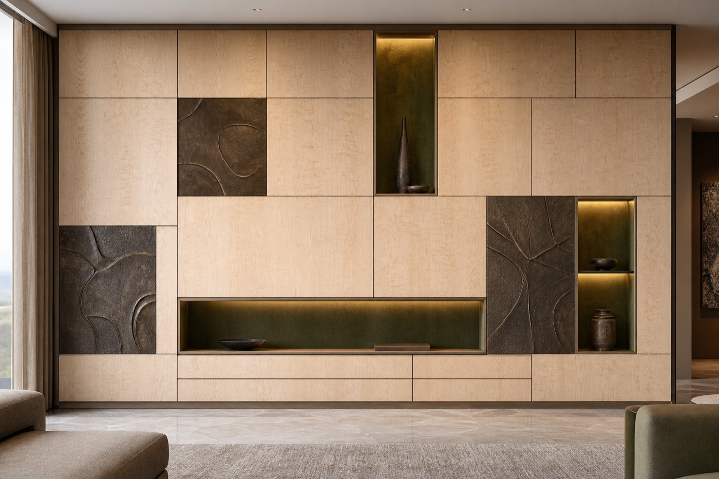 Sycamore and Cast Bronze Gallery Wall